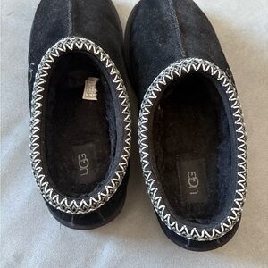 UGG Black Suede Slip-Ons with White Trim